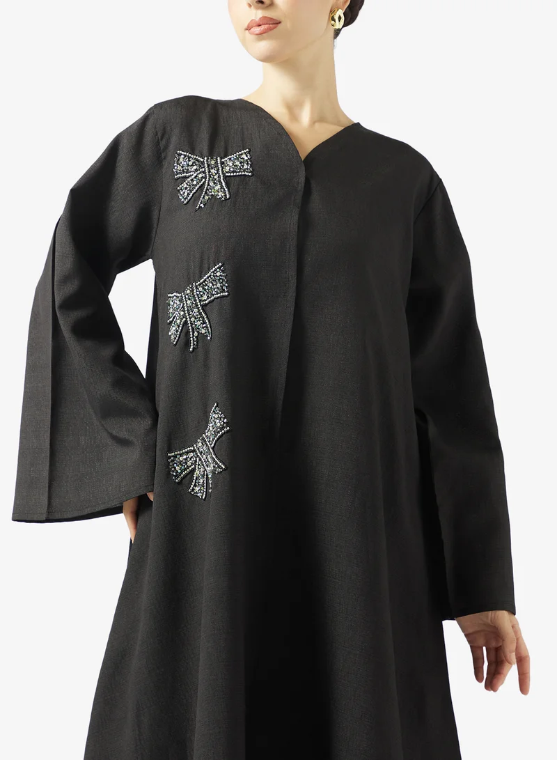 hayas closet  Black Embellished Abaya With Sheila for Women | Best Price UAE